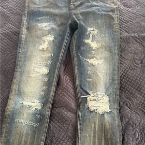 Cult of Individuality Distressed Skinny Jeans - Blue and Tan